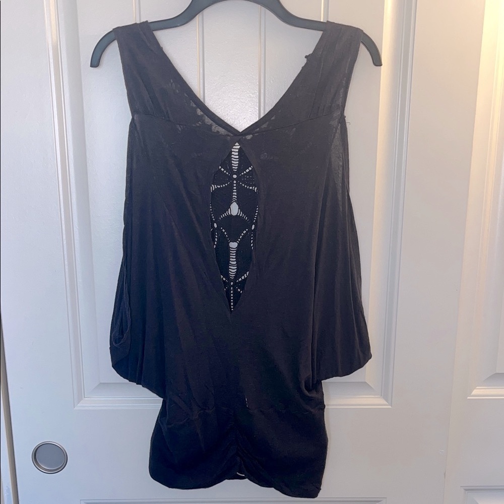 Free People Navy Crochet Detail Tank Top